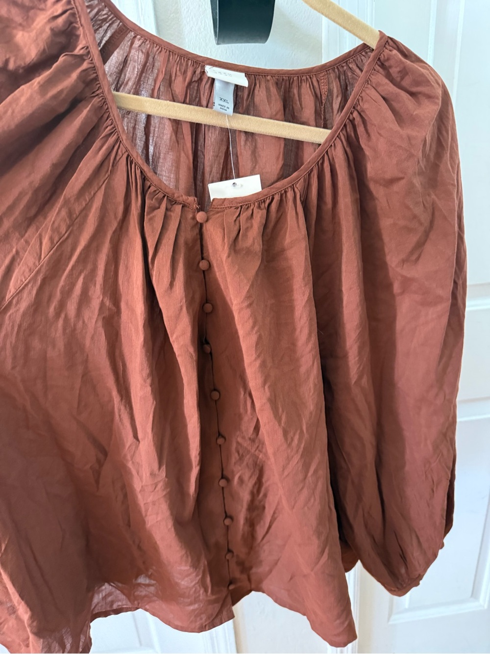 a new day Rust-Brown Button-Front Peasant Blouse